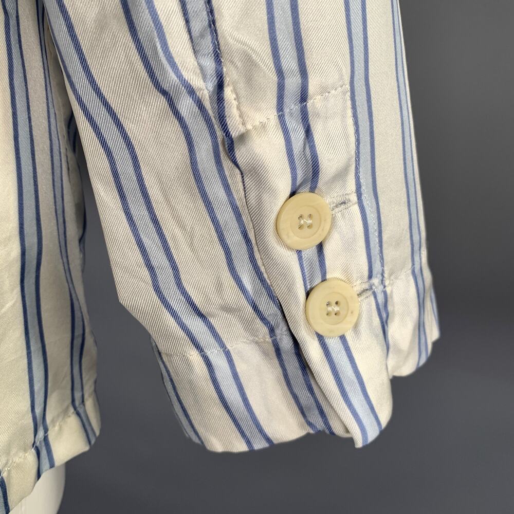 DRIES VAN NOTEN Size S White Light Blue Silk Stripe Peak Lapel Blazer - Picture 6 of 9